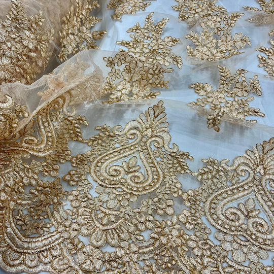 1 Yard Corded Lace Fabric Embroidered 100 Percent Polyester Net Mesh 52 inch Width