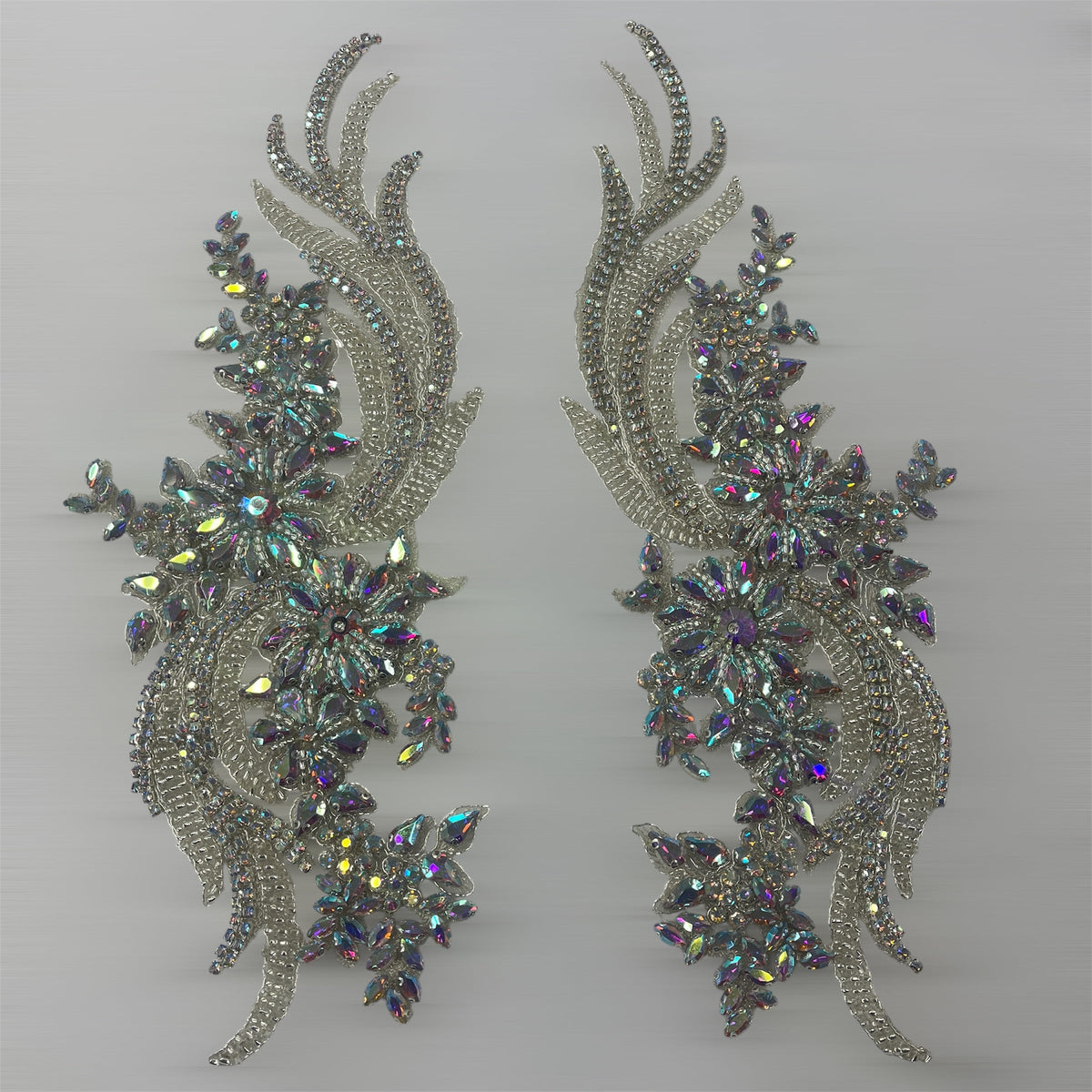 1 Yard Crystal Rhinestone Applique Embroidered on 100% Polyester 14" x 4" Each Side