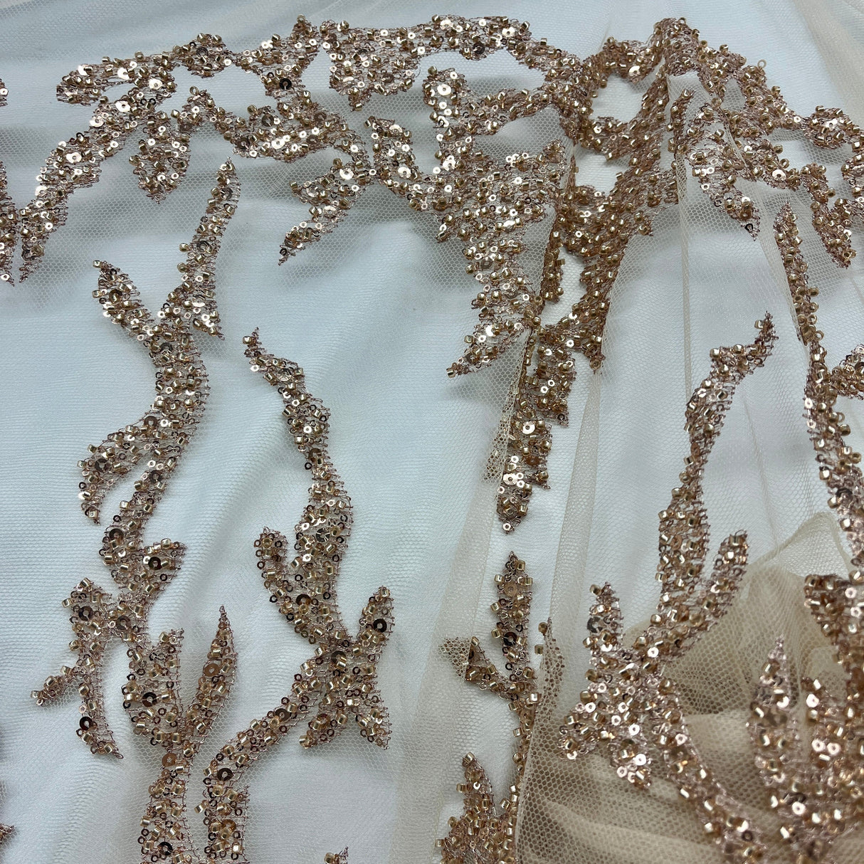 Beaded Lace Fabric on Polyester Net Mesh 52" Wide