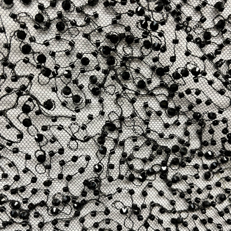 1 Yard Beaded Lace Fabric, 60" Wide Embroidered Polyester Net Mesh with Pearls & Sequins for Bridal, Evening & Dance Wear