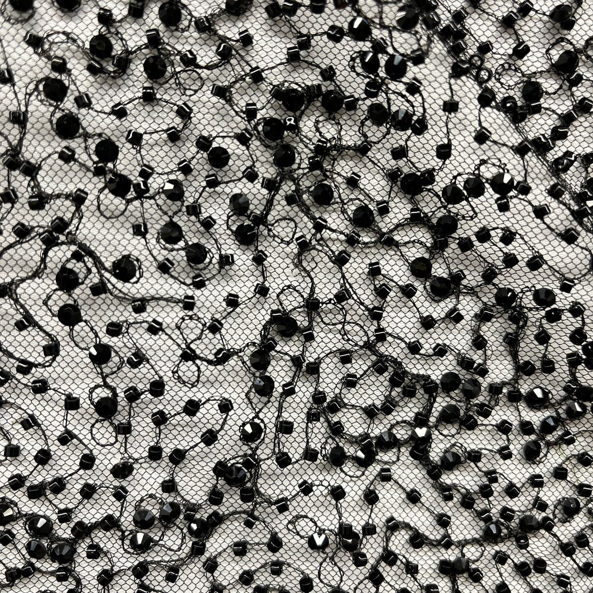 Beaded Lace Fabric on Polyester Net Mesh