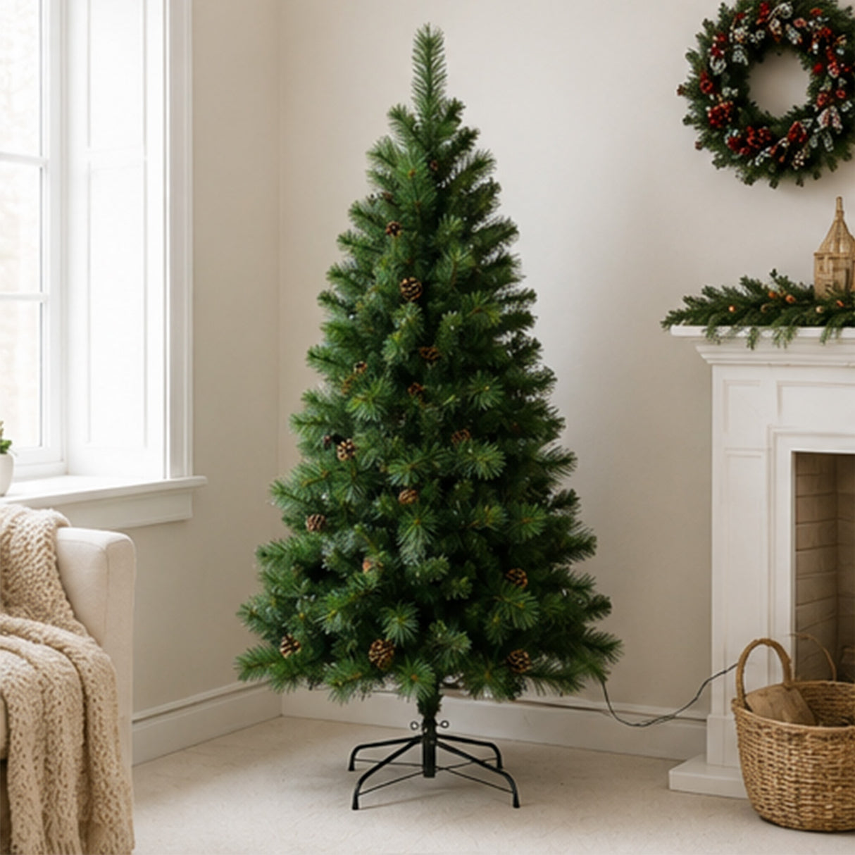 6FT Pre Lit Artificial Christmas Tree Pine PVC Lights