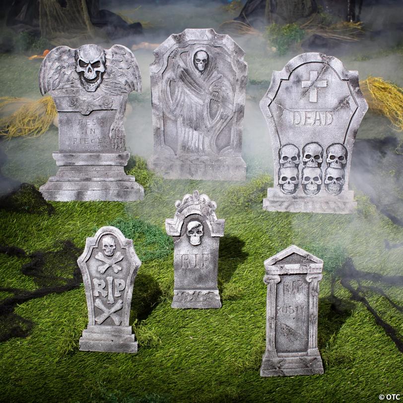 6 1/2" - 21" Spooky Graveyard Foam Tombstone Halloween Decorations Set – 6 Pc.