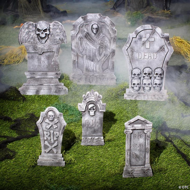 6 1/2" - 21" Spooky Graveyard Foam Tombstone Halloween Decorations Set – 6 Pc.