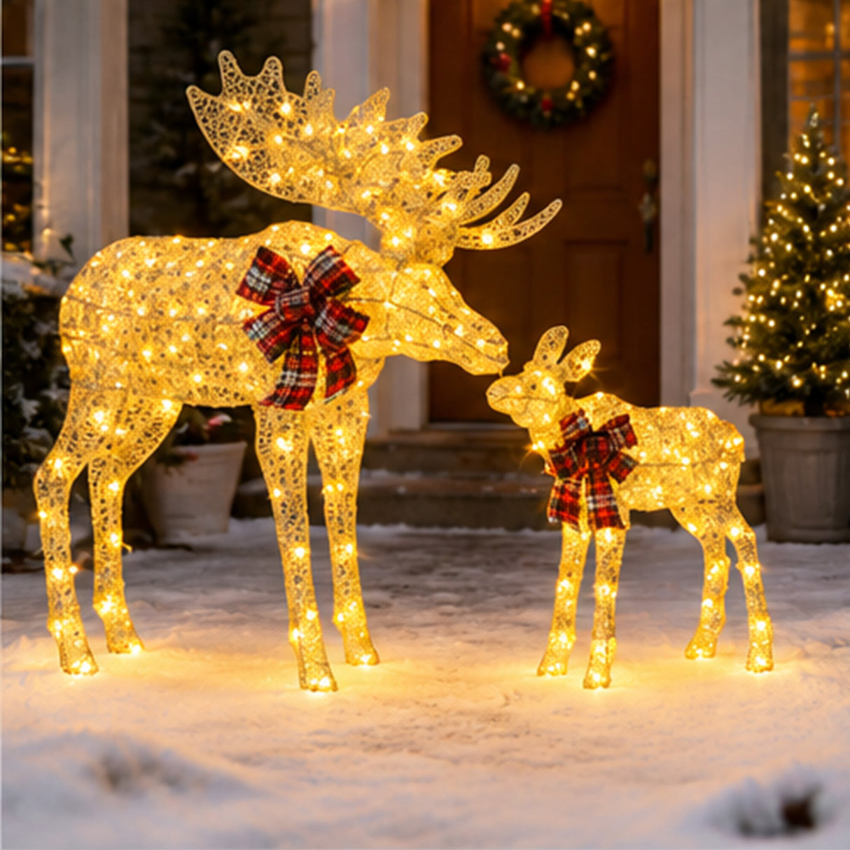Lighted Moose Christmas Decor Set Warm White LED Lights