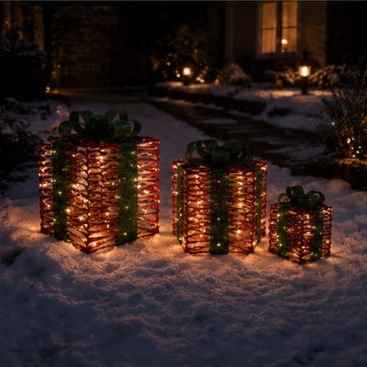 Red 3-Piece Christmas Gift Box Set Outdoor Decor