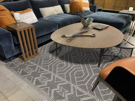 Natural Wool Blend Bohemian Design Rug - White Black, NR507, 60 Percent Wool 20 Percent Cotton 20 Percent Polyester (9' X 12')