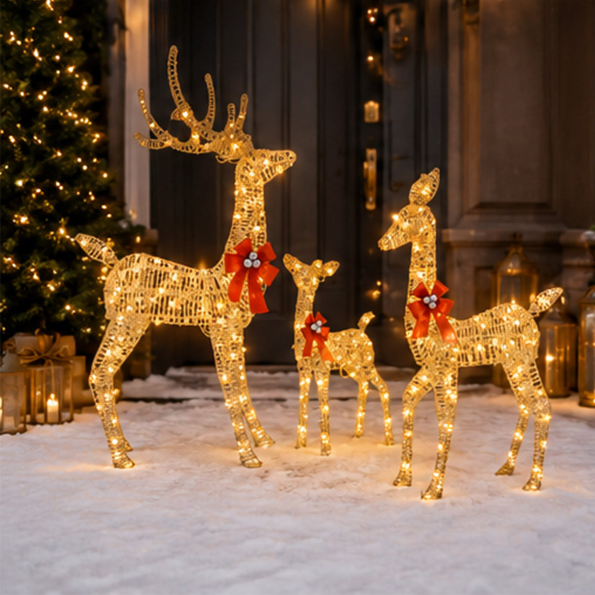 3 Piece Lighted Reindeer Set Christmas Yard Decor LED