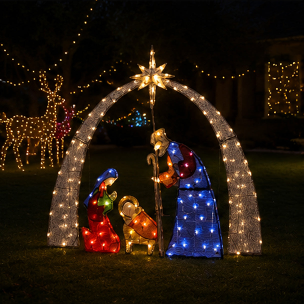 Lighted Nativity Scene Christmas Yard Decor Warm LED