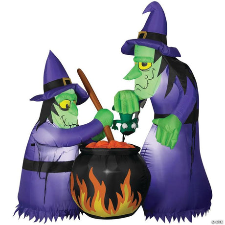 Inflatable Double Bubble Witches with Cauldron Halloween Yard Decor, inflates into a giant Halloween yard display