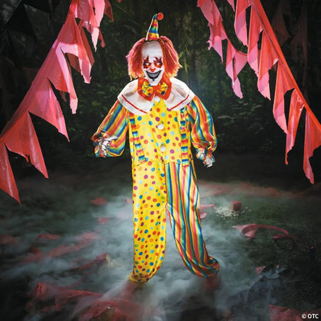 RADYAN Animated Multicolor Clown Halloween Decoration with Light-Up Glowing Eyes shown in a clear product image