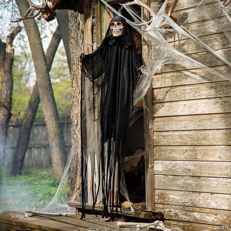 RADYAN Animated Hanging Chained Grim Reaper Halloween Prop with Battery Power shown in a clear product image