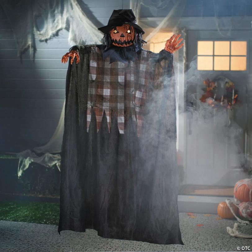 6 Ft. Animated Hanging Checkered Shirt Pumpkin Man Halloween Decoration