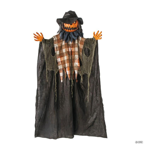 RADYAN Animated Hanging Pumpkin Man with Checkered Shirt Halloween Yard Decor shown in a clear product image