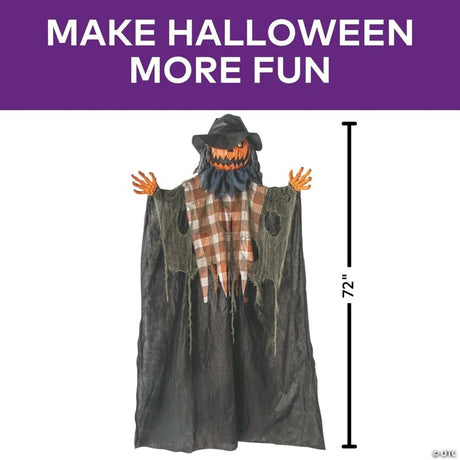 RADYAN Animated Hanging Pumpkin Man with Checkered Shirt Halloween Yard Decor shown in a clear product image