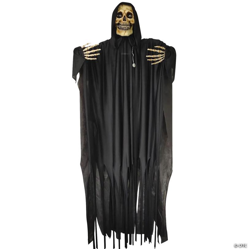 6 Ft. Animated Hanging Shaking Skeleton Reaper with Black Robe Halloween Decoration