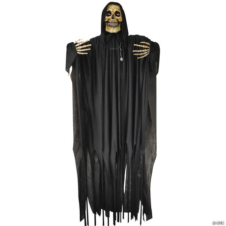 6 Ft. Animated Hanging Skeleton Reaper with Black Robe and Red Eyes