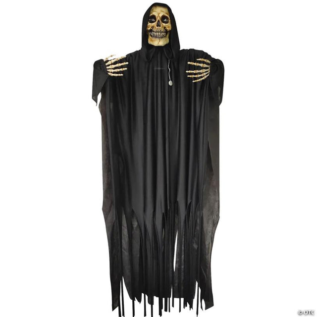 6 Ft. Animated Hanging Shaking Skeleton Reaper with Black Robe Halloween Decoration