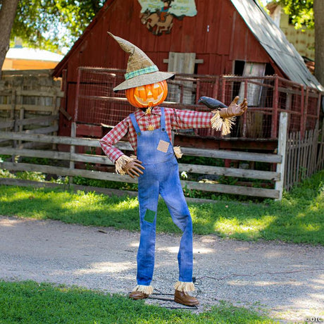Animated Light-Up Talking Jack-O'-Lantern Scarecrow Halloween Decor, lights up for a spooky Halloween night display