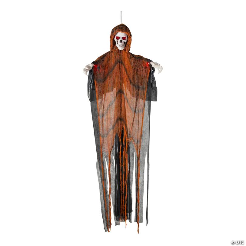 6 Ft. Hanging Light-Up Skeletal Reaper in Orange Robes Halloween Decoration