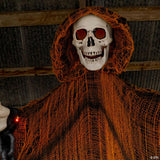 6 Ft. Hanging Light-Up Skeletal Reaper in Orange Robes Halloween Decoration
