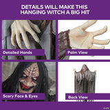 6 Ft. Talking Hanging Witch in Black Cloak with Light-Up Eyes Halloween Decoration