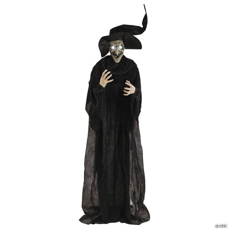 Light-Up Outdoor Standing Witch Halloween Yard Decoration Prop, stands upright for an eerie Halloween yard display
