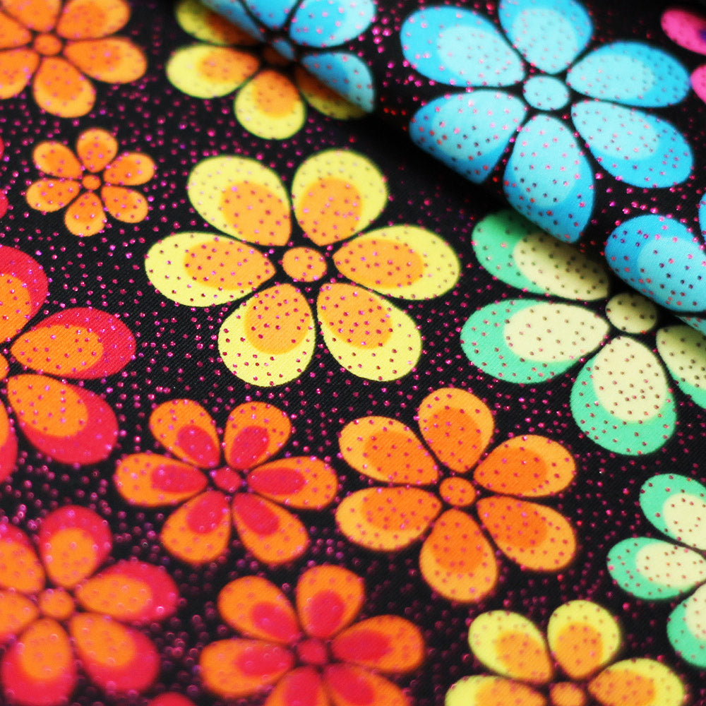 Floral Trance Nylon Spandex Fabric - Multi-Color Floral Print, 58-60" Width (1 Yard)