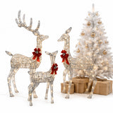 Champagne Wicker Reindeer Set with Warm White LED Lights