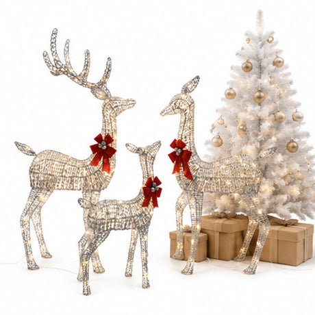 Champagne Wicker Reindeer Set with Warm White LED Lights
