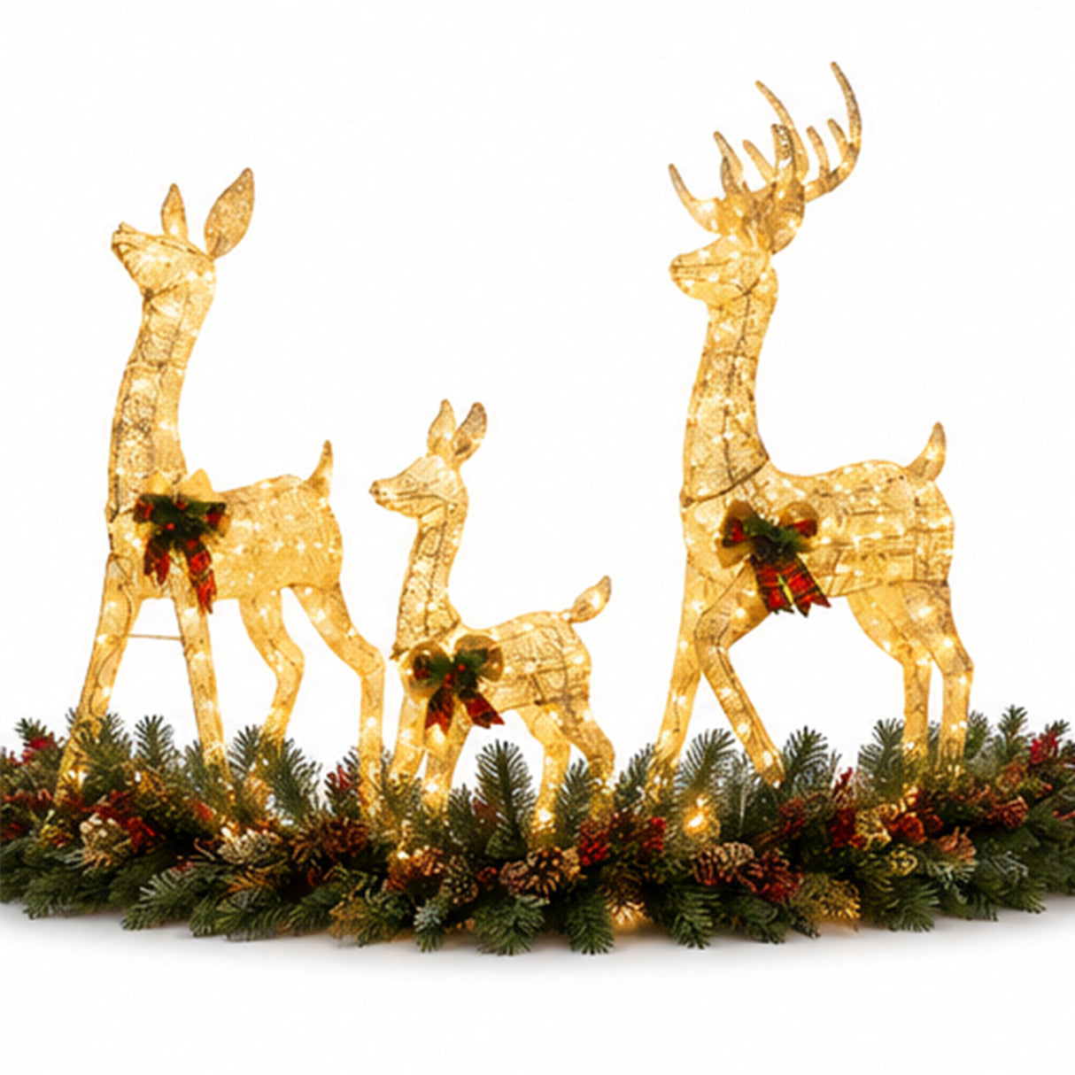 Lighted Reindeer Set Christmas Yard Decor Warm White LED