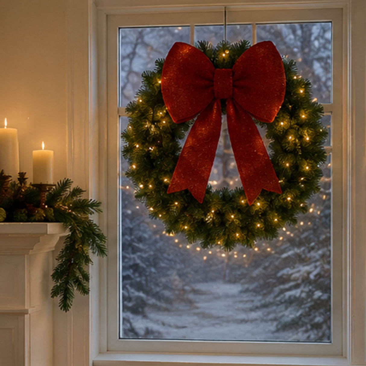 36" Lighted Christmas Garland with Red Bow Decor