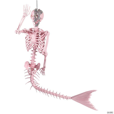 Jeweled Life-Size Mermaid Plastic Skeleton Halloween Decoration, showing a detailed skeletal bone design