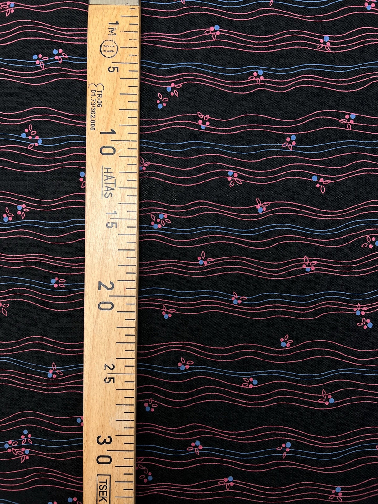 Virgin Wool Printed Striped Fabric Black Pink