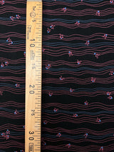 Virgin Wool Printed Striped Fabric Black Pink