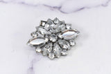 Rhinestone Brooch Applique Floral Silver