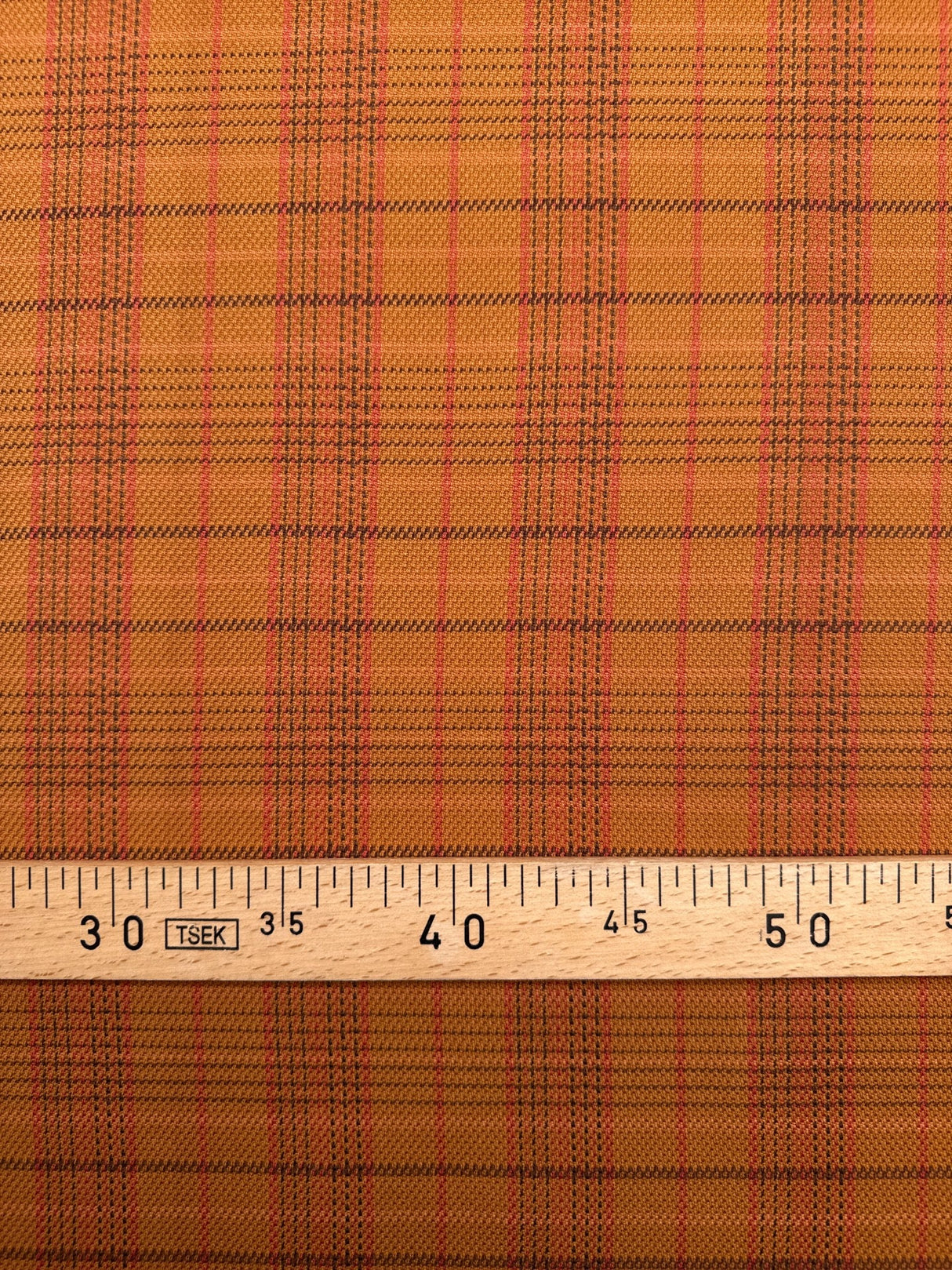Cotton Basket Weave Checked Orange Fabric