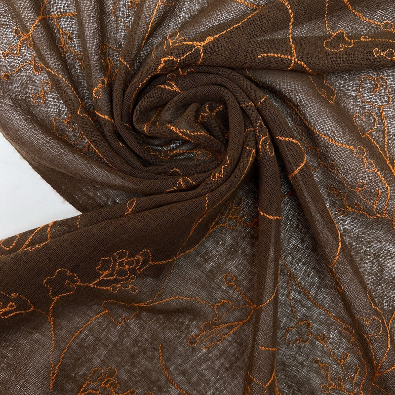 Wool Embroidered Fabric Brown