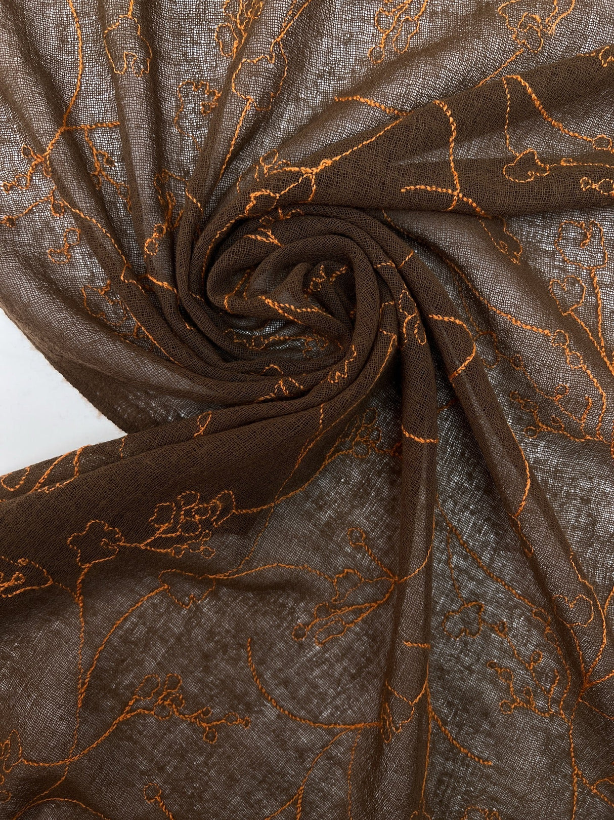 Wool Embroidered Fabric Brown