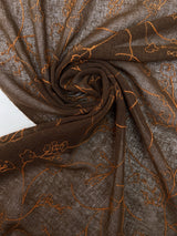 Wool Embroidered Fabric Brown