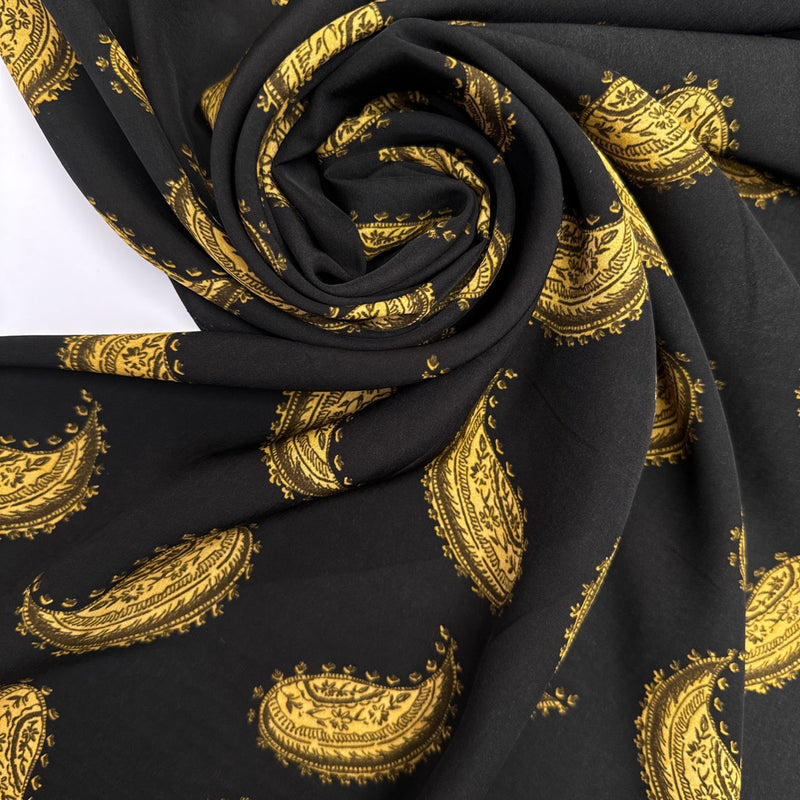 Viscose Paisley Print Lightweight Black