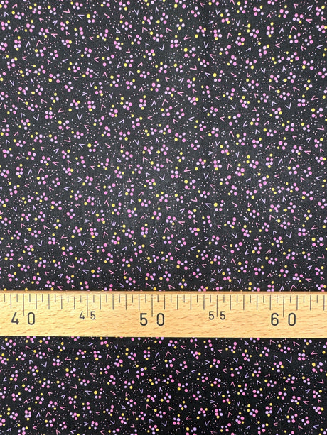 Virgin Wool Printed Black Pink Fabric