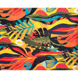 African Print Stretch Cotton Satin Fabric - Orange, Yellow, Teal, Green, Blue, Black Kalahari Camo, 58" Width (1 Yard)