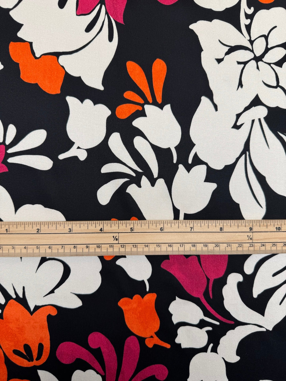 Viscose Sateen Floral Black White
