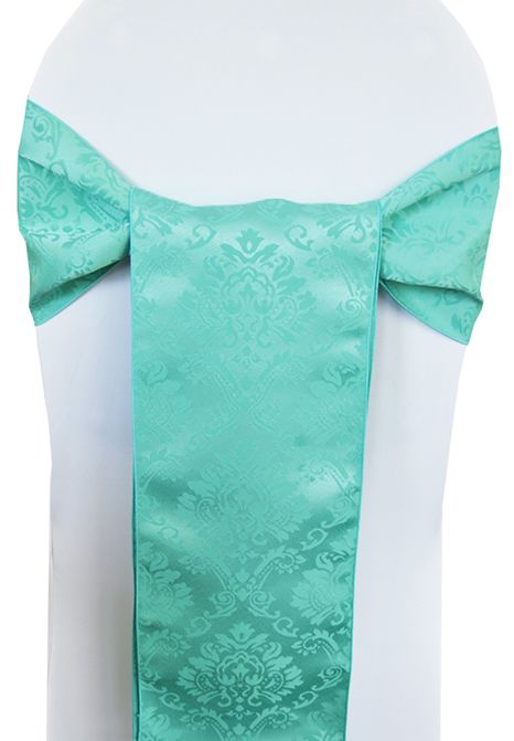Polyester Chair Sashes 7.5x108 Marquis Damask Tiff Blue/Aqua Blue