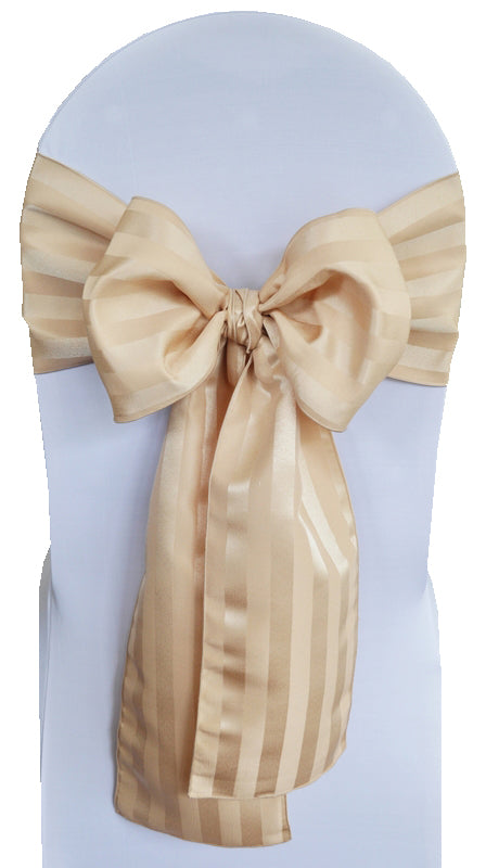 Striped Jacquard Polyester Chair Sashes Champagne