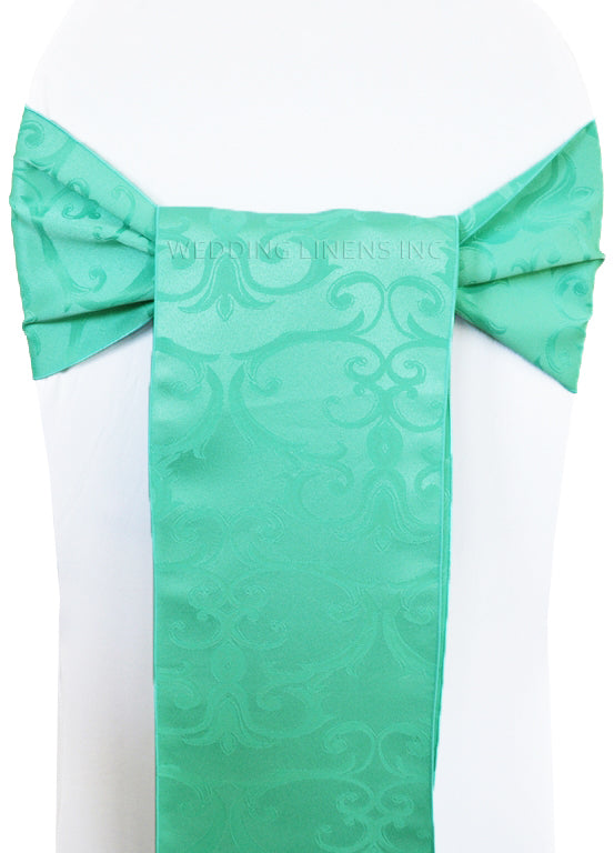 Jacquard Damask Chair Sashes 7.5x108 Tiff Blue/Aqua Blue