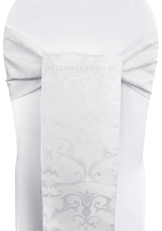 Jacquard Chair Sash Sample 7.5x108 White
