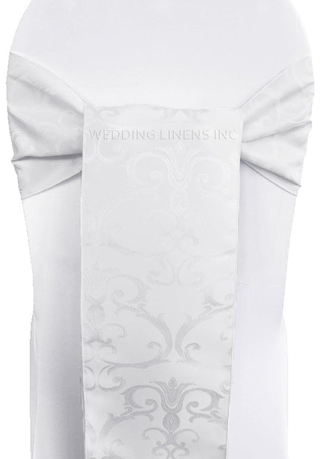 Damask Jacquard Chair Sashes 7.5x108 White