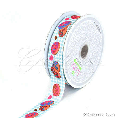 7/8" Checkered Grosrain Yummy Donuts-10 Yds (Aqua)